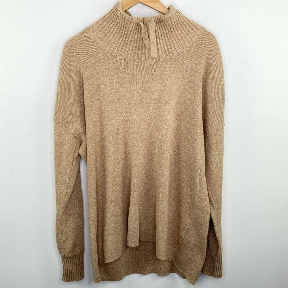 Eddie‎ Bauer Men's XXL Tan Knit Pullover Sweater Mock Neck Cotton Nylon Winter